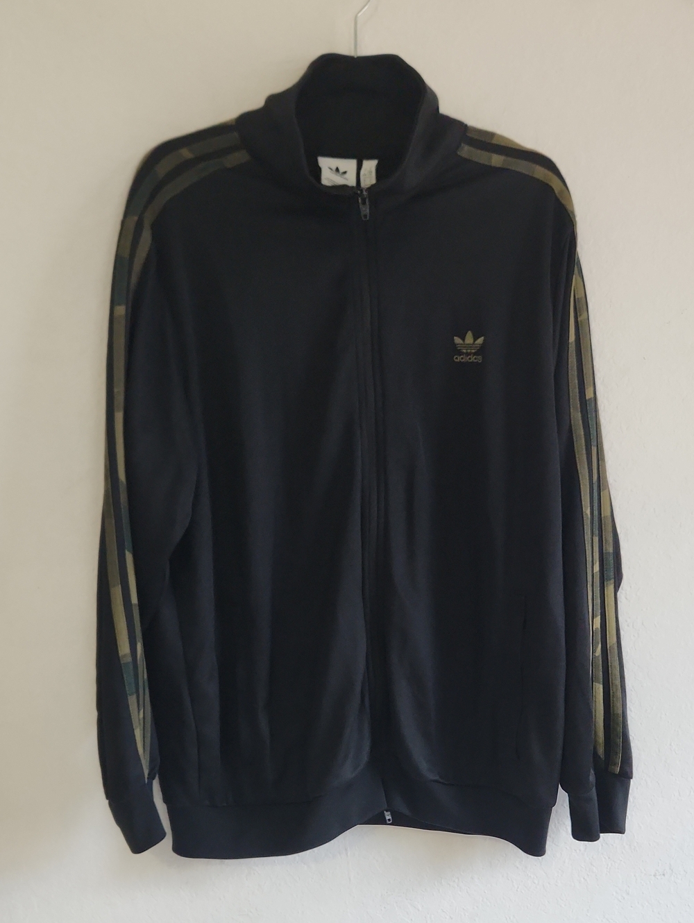 Adidas Originals Black Camo 3-Stripe Track Jacket Embroidered Trefoil L Retro